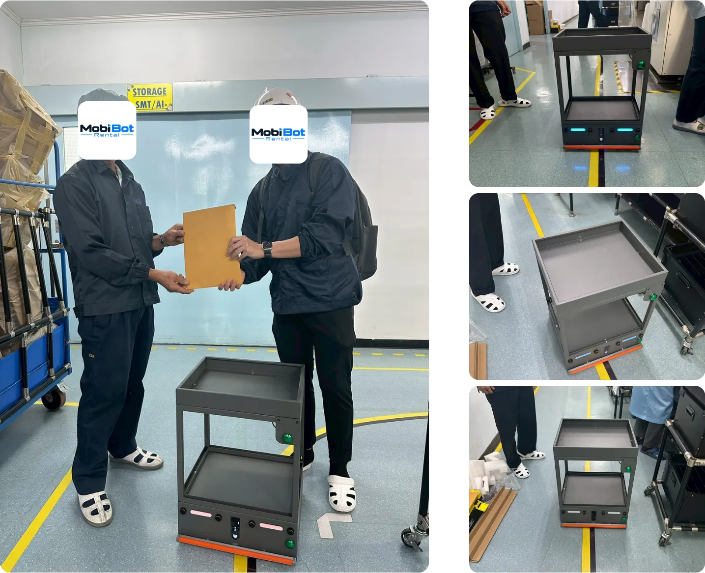 ทีมวิศวกร MobiBot ส่งมอบ AGV พร้อมชั้นวางให้ลูกค้าที่หน้างานโรงงาน